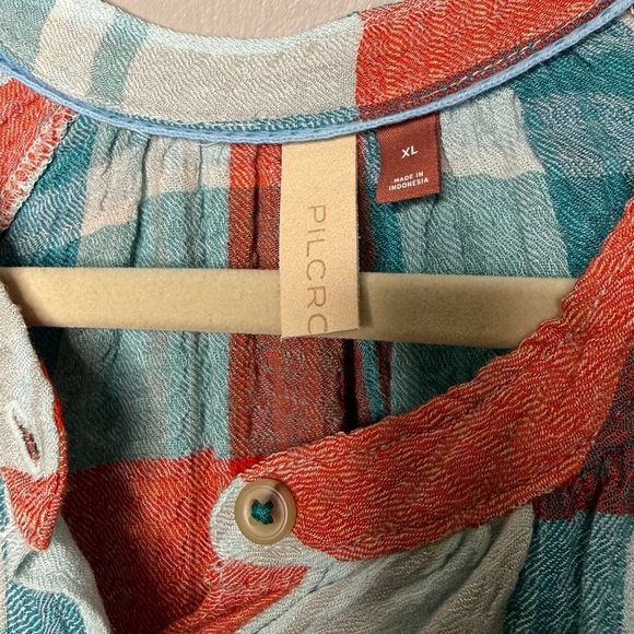 Pilcro Breezy button down long sleeve plaid top Women's size XL - Picture 4 of 8